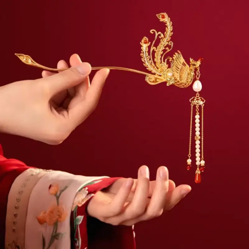 Palace Imperial Phoenix Tassel Hairpin with Freshwater Pearls