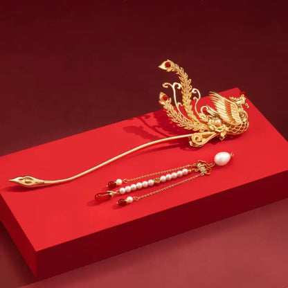 Palace Imperial Phoenix Tassel Hairpin with Freshwater Pearls