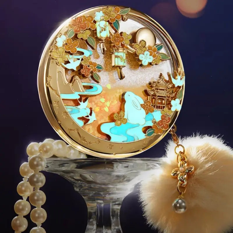 Palace Museum "Moonlit Rabbit & Osmanthus" Liquid Quicksand Compact Mirror