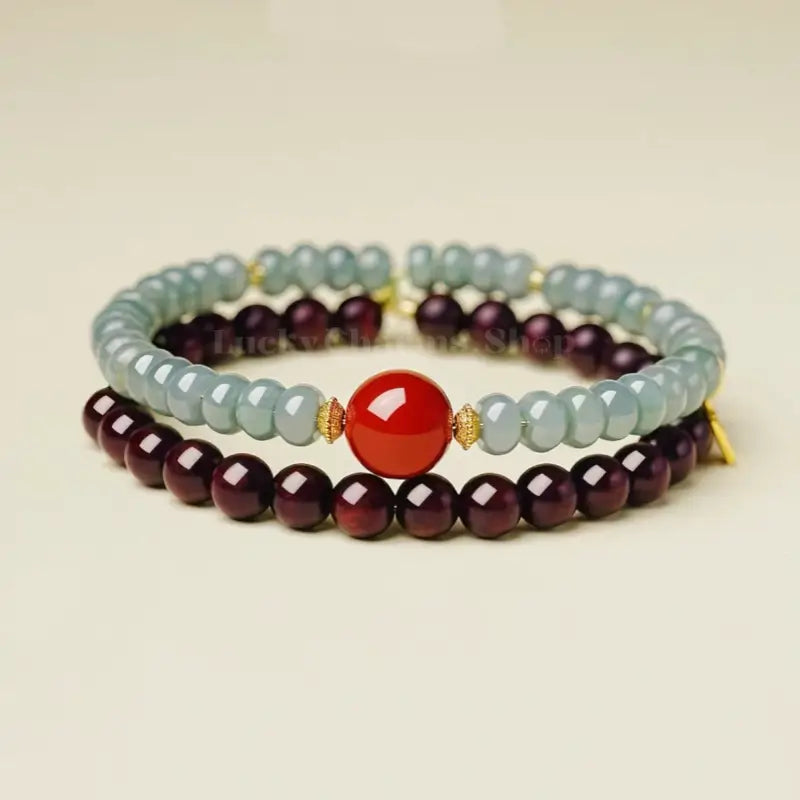 Palace Heritage Double-Loop Bracelet - Jadeite & Sandalwood Stacking Strand