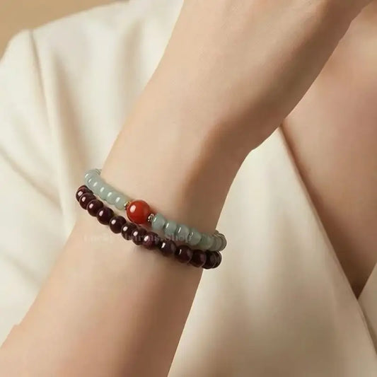 Palace Heritage Double-Loop Bracelet - Jadeite & Sandalwood Stacking Strand