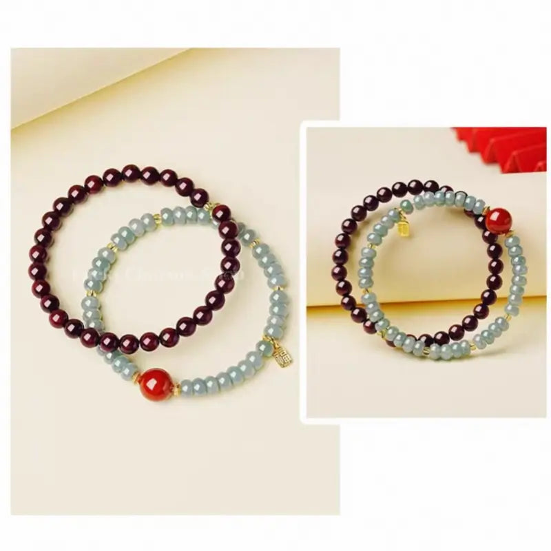 Palace Heritage Double-Loop Bracelet - Jadeite & Sandalwood Stacking Strand