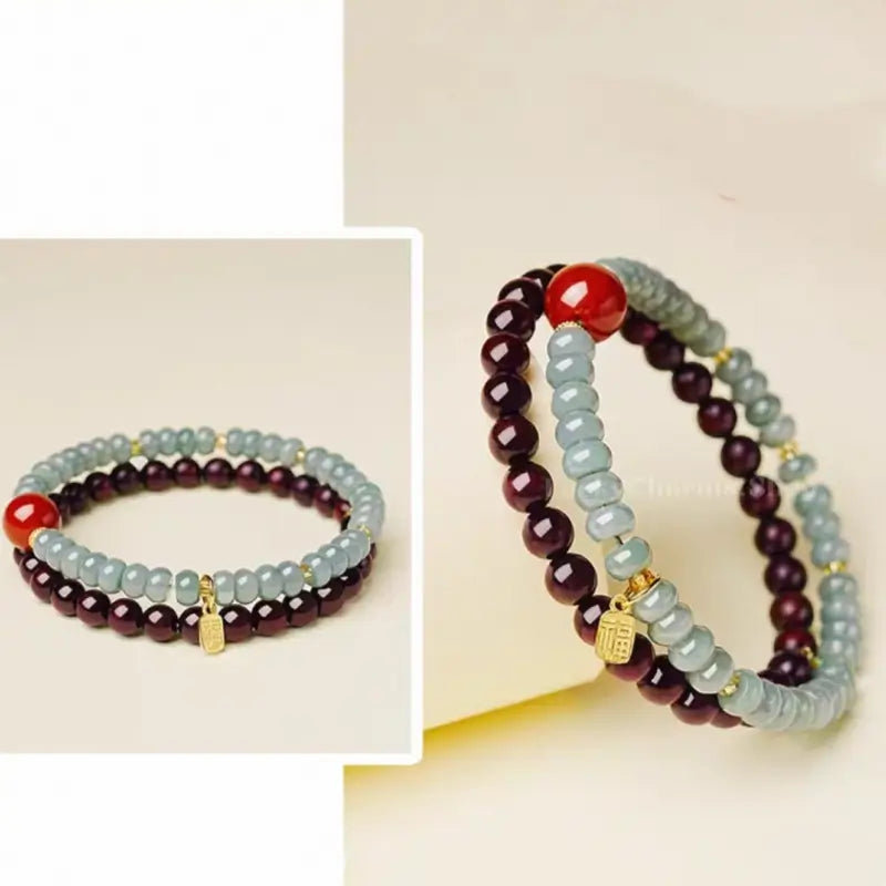 Palace Heritage Double-Loop Bracelet - Jadeite & Sandalwood Stacking Strand