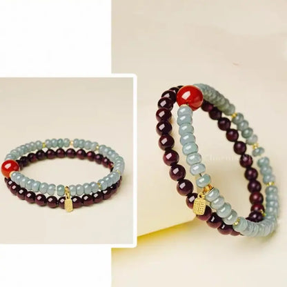 Palace Heritage Double-Loop Bracelet - Jadeite & Sandalwood Stacking Strand
