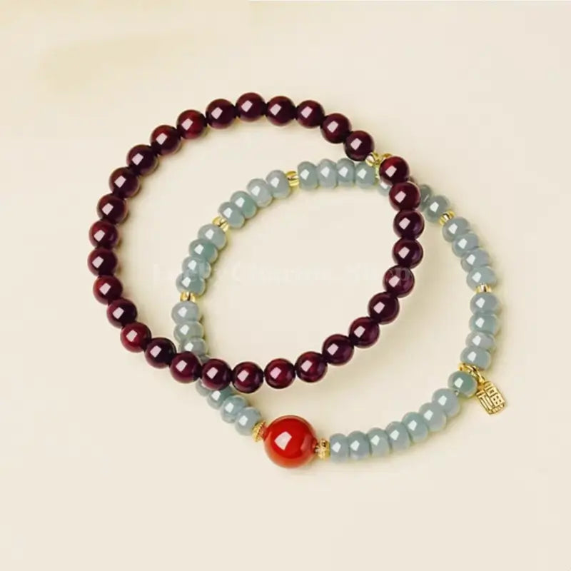 Palace Heritage Double-Loop Bracelet - Jadeite & Sandalwood Stacking Strand