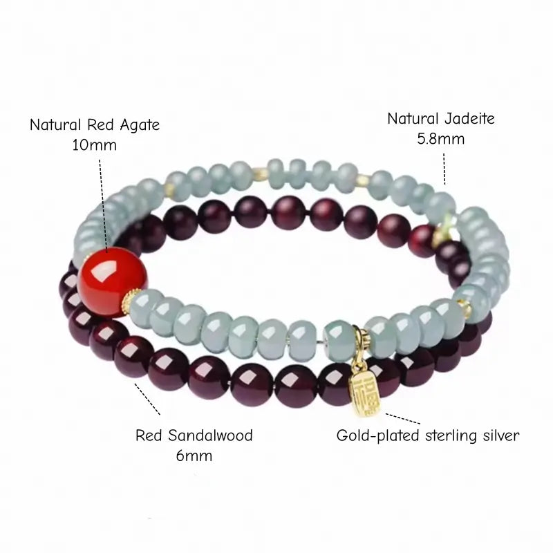 Palace Heritage Double-Loop Bracelet - Jadeite & Sandalwood Stacking Strand