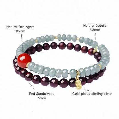 Palace Heritage Double-Loop Bracelet - Jadeite & Sandalwood Stacking Strand