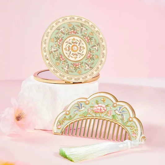 Coffret Cadeau Miroir & Peigne en Métal "Oiseaux et Fleurs" Innovation Culturelle du Palais