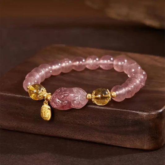 Palace Museum Pi Xiu Bracelet - Strawberry Quartz & Citrine Abundance Strand