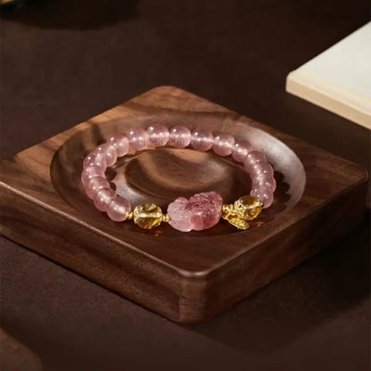 Palace Museum Pi Xiu Bracelet - Strawberry Quartz & Citrine Abundance Strand