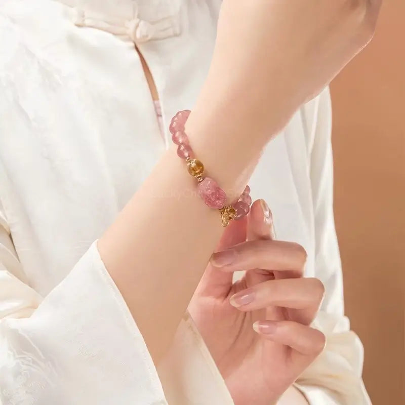 Palace Museum Pi Xiu Bracelet - Strawberry Quartz & Citrine Abundance Strand