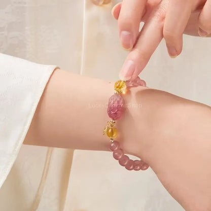 Palace Museum Pi Xiu Bracelet - Strawberry Quartz & Citrine Abundance Strand