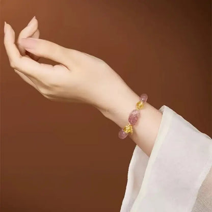 Palace Museum Pi Xiu Bracelet - Strawberry Quartz & Citrine Abundance Strand