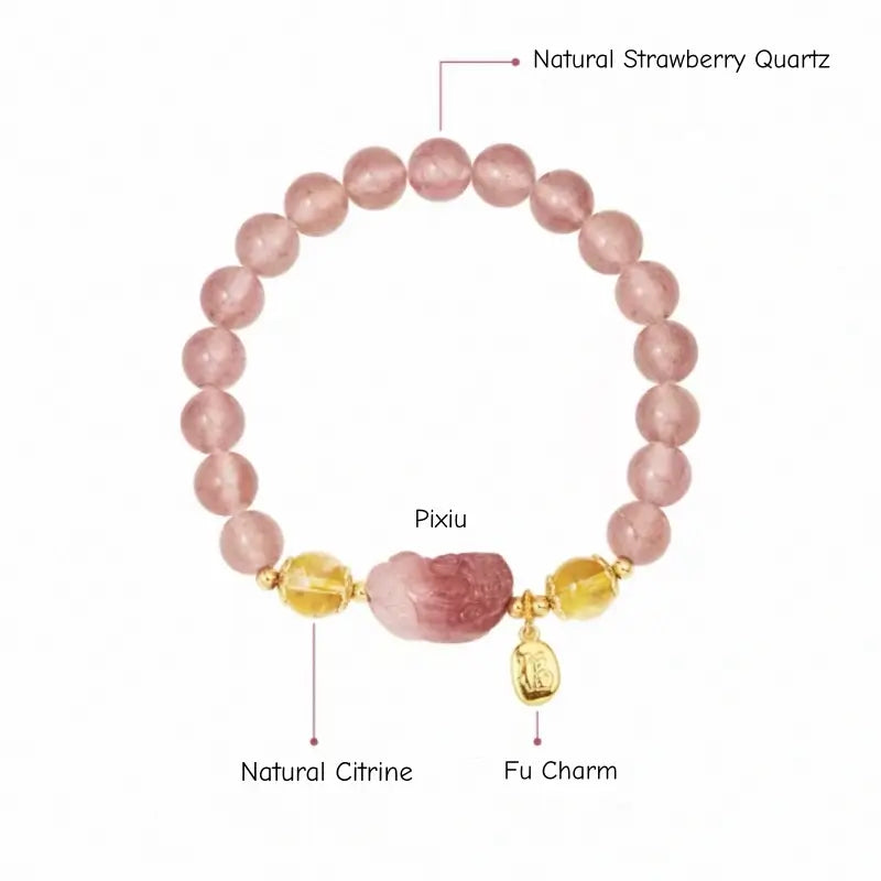 Palace Museum Pi Xiu Bracelet - Strawberry Quartz & Citrine Abundance Strand