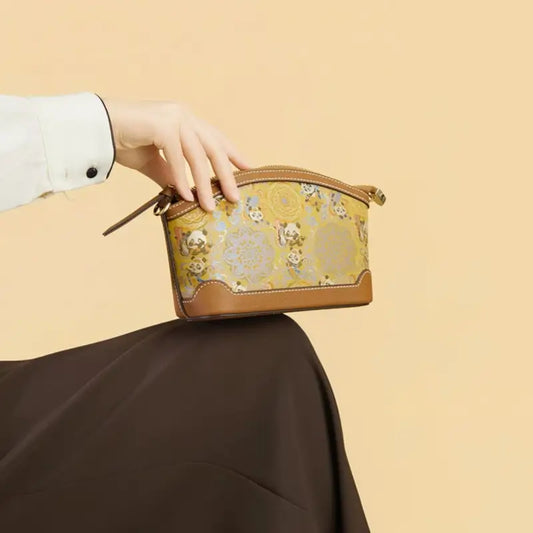 Intangible Heritage Song Brocade Panda Crossbody Bag | Silk & Leather