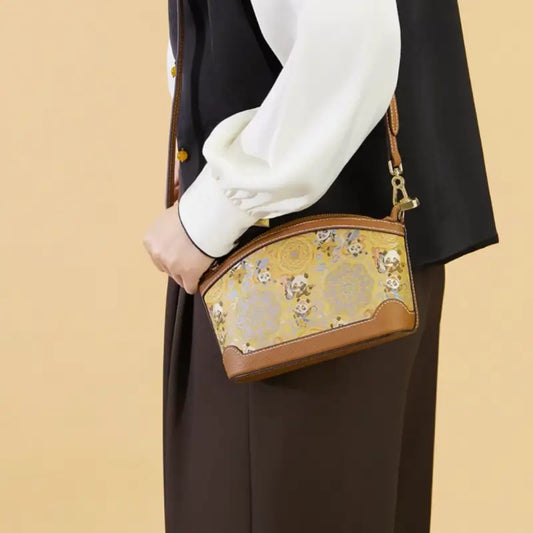 Intangible Heritage Song Brocade Panda Crossbody Bag | Silk & Leather