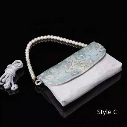 Sac à bandoulière et sac à main en brocart de soie et chaîne de perles, inspiré du patrimoine immatériel