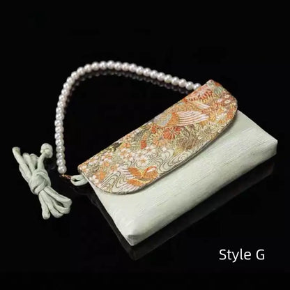 Sac à bandoulière et sac à main en brocart de soie et chaîne de perles, inspiré du patrimoine immatériel