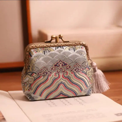 Porte-monnaie double couche en soie brodée de style chinois