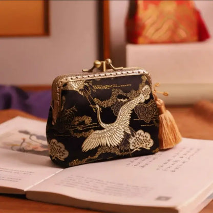 Porte-monnaie double couche en soie brodée de style chinois