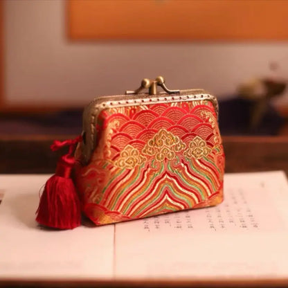Porte-monnaie double couche en soie brodée de style chinois