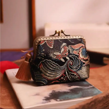 Porte-monnaie double couche en soie brodée de style chinois