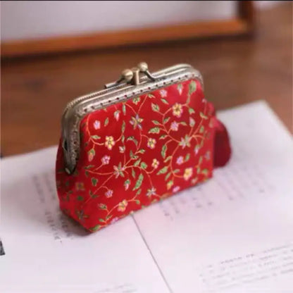 Porte-monnaie double couche en soie brodée de style chinois