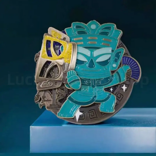 Bronze Standing Figure Face-Changing Mask Metal Fridge Magnet from Sanxingdui Museum-LuckyCharms.Shop