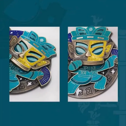 Bronze Standing Figure Face-Changing Mask Metal Fridge Magnet from Sanxingdui Museum-LuckyCharms.Shop