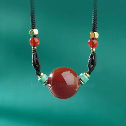 Potala Palace Enpowered Nanhong Agate Luck-Transforming Bead Pendant Necklace-LuckyCharms.Shop