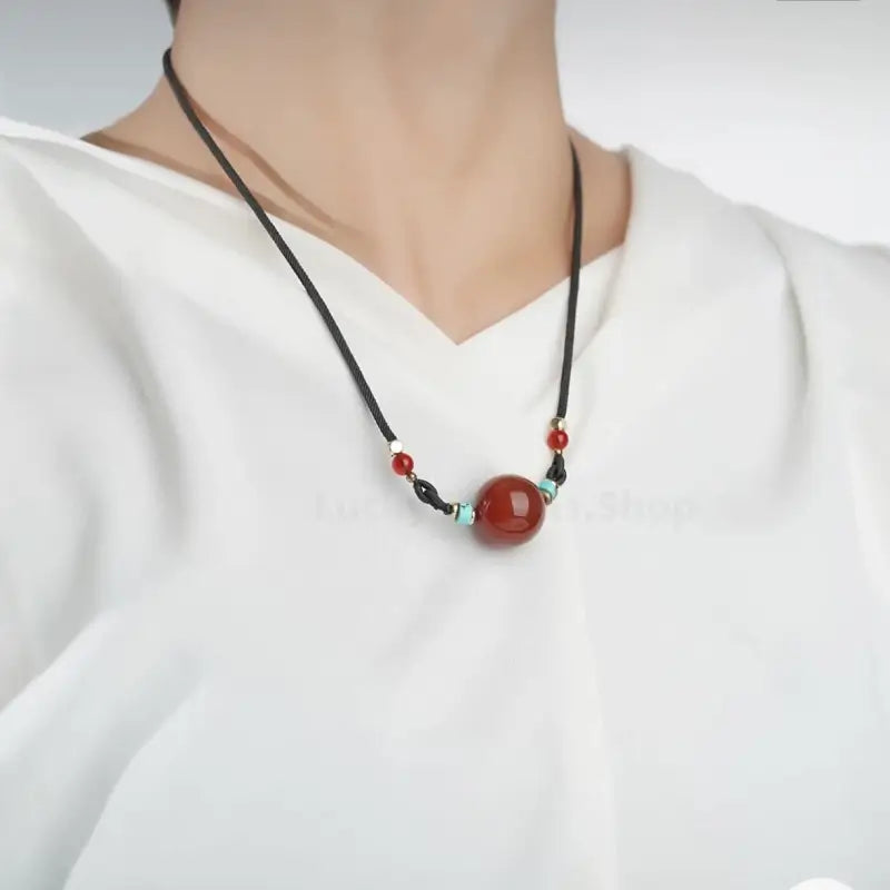 Potala Palace Enpowered Nanhong Agate Luck-Transforming Bead Pendant Necklace-LuckyCharms.Shop