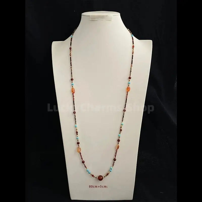 Neo-Chinese Natural Red Agate & Turquoise Multi-Way Luck Beaded Necklace-LuckyCharms.Shop