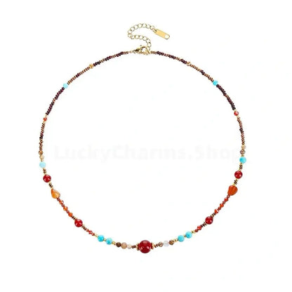 Neo-Chinese Natural Red Agate & Turquoise Multi-Way Luck Beaded Necklace-LuckyCharms.Shop