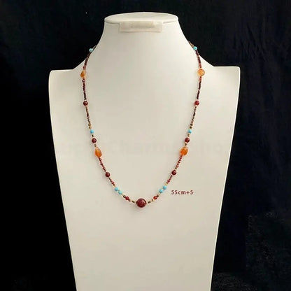 Neo-Chinese Natural Red Agate & Turquoise Multi-Way Luck Beaded Necklace-LuckyCharms.Shop