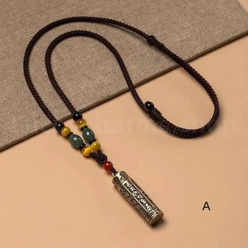 Openable Brass Gau Box Six-Syllable Pendant Necklace-LuckyCharms.Shop