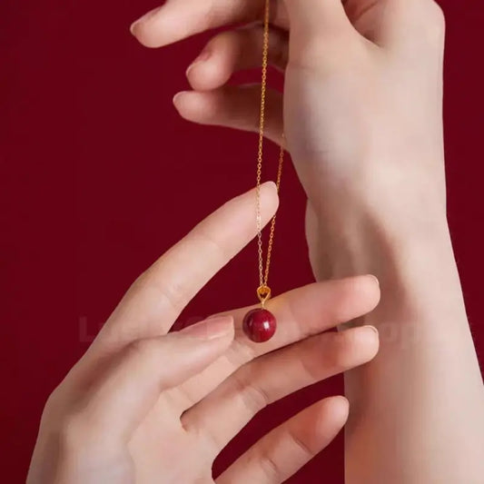 Natural Cinnabar Fortune-Turning Beads Pendant Love & Luck Necklace-LuckyCharms.Shop