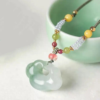 Auspicious Cloud Lock Pendant Necklace - Natural Chalcedony & Agate