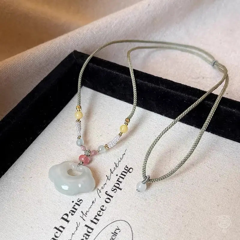 Auspicious Cloud Lock Pendant Necklace - Natural Chalcedony & Agate