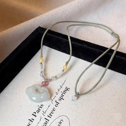 Auspicious Cloud Lock Pendant Necklace - Natural Chalcedony & Agate