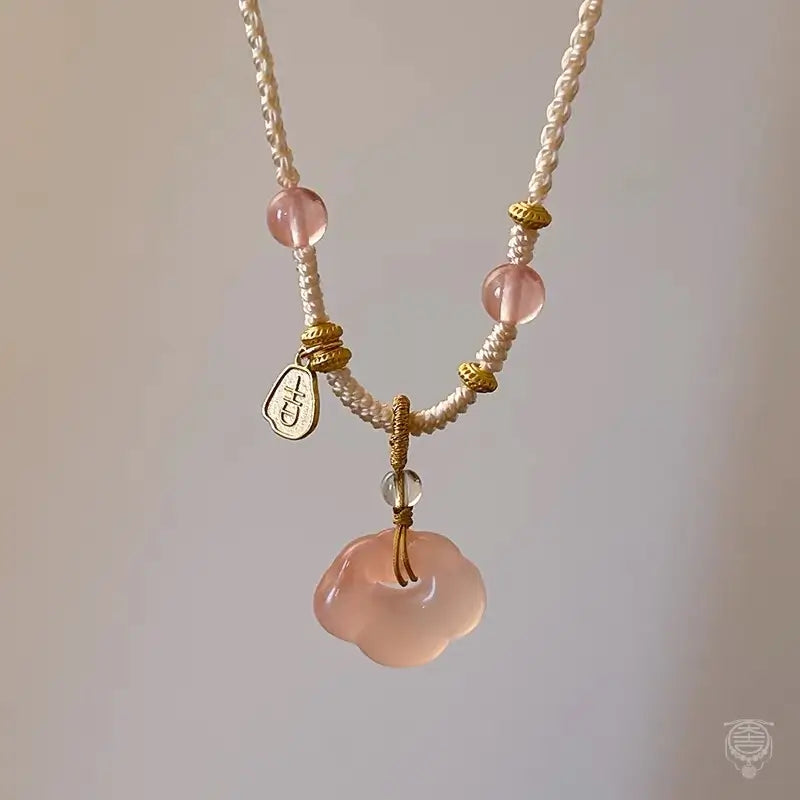 Auspicious Cloud Lock Pendant Necklace - Natural Chalcedony & Agate