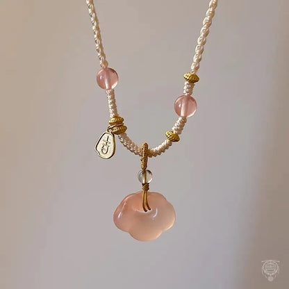 Auspicious Cloud Lock Pendant Necklace - Natural Chalcedony & Agate