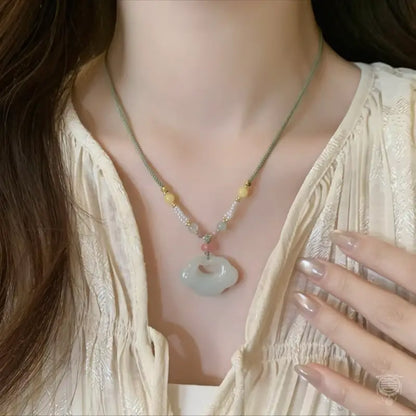 Auspicious Cloud Lock Pendant Necklace - Natural Chalcedony & Agate