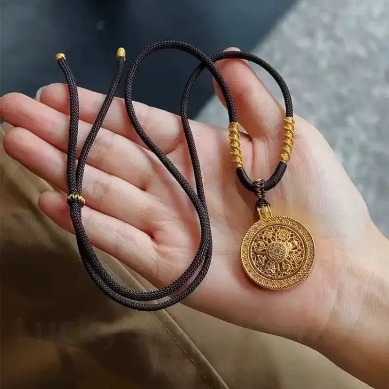 Gold-plated Rotatable Eight Treasures Compass Pendant Necklaces-LuckyCharms.Shop