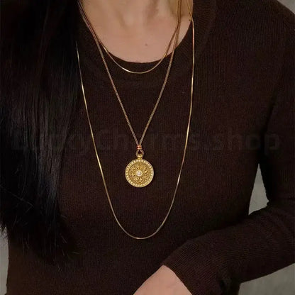 Gold-plated Rotatable Eight Treasures Compass Pendant Necklaces-LuckyCharms.Shop