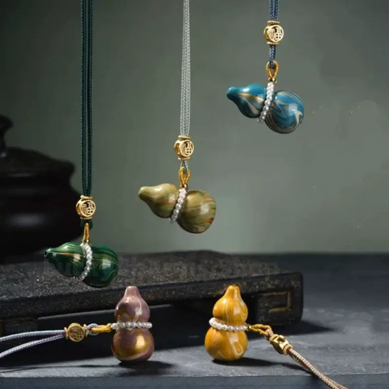 Flowing-lacquer Gourd Pendant Long Necklace for Luck Success Wealth-LuckyCharms.Shop