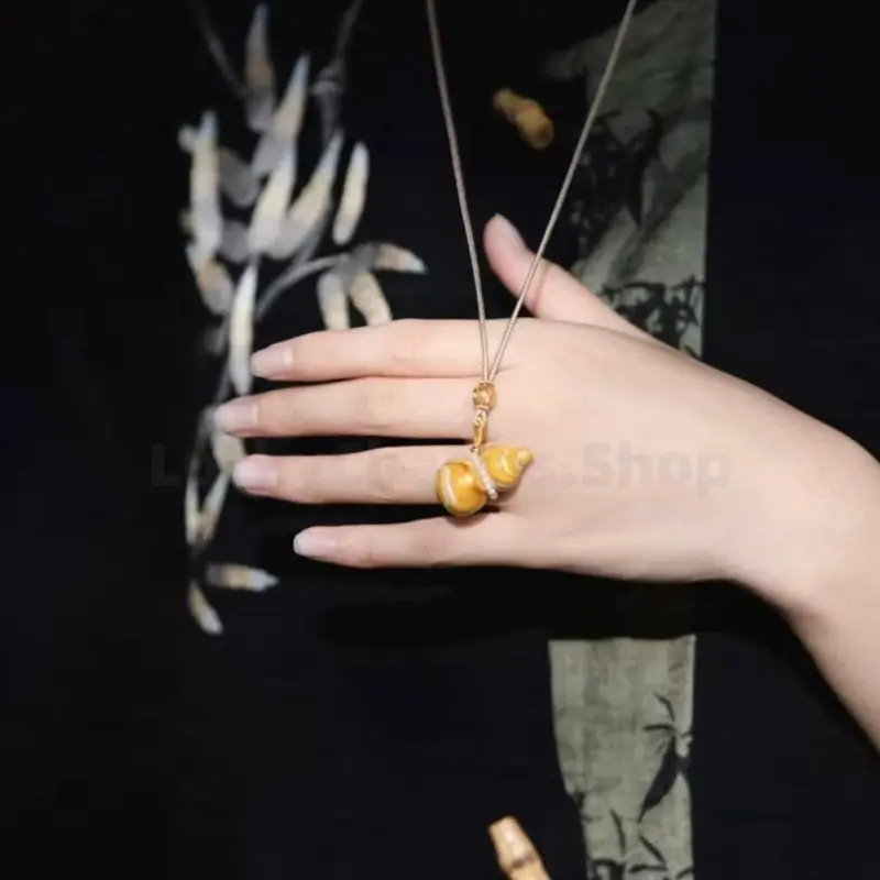 Flowing-lacquer Gourd Pendant Long Necklace for Luck Success Wealth-LuckyCharms.Shop