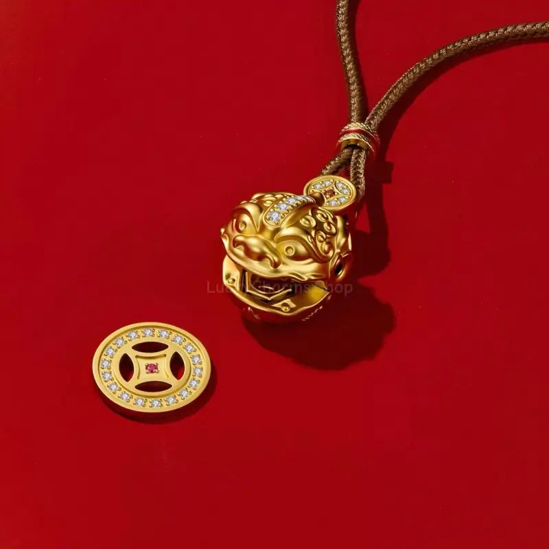 18K Gold Plated Pi Xiu Pendant Necklace - Statement Sweater Chain