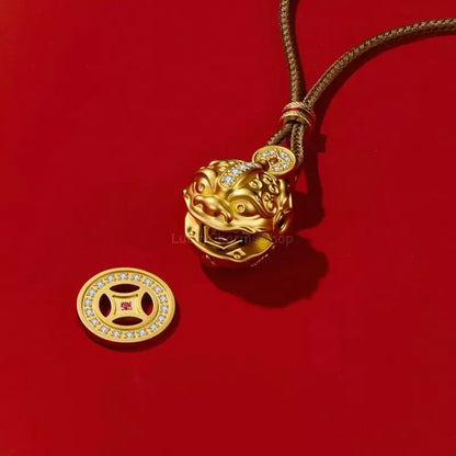 18K Gold Plated Pi Xiu Pendant Necklace - Statement Sweater Chain