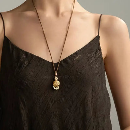 18K Gold Plated Pi Xiu Pendant Necklace - Statement Sweater Chain