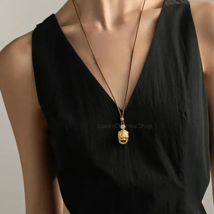 18K Gold Plated Pi Xiu Pendant Necklace - Statement Sweater Chain